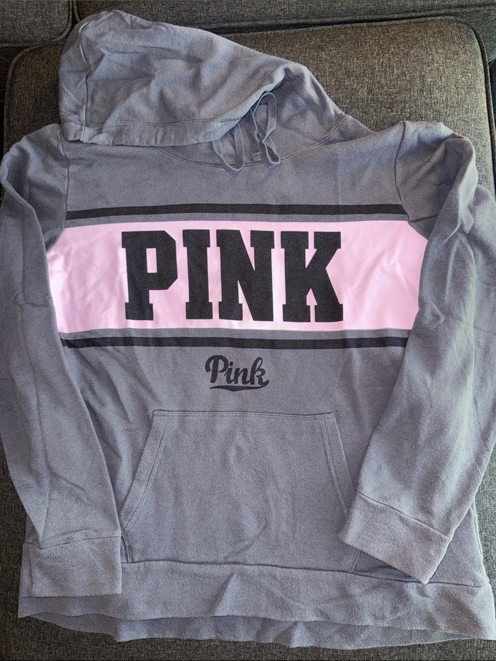 Victoria's Secret PINK Charcoal Gray Pullover Hoodie with Pink Trim